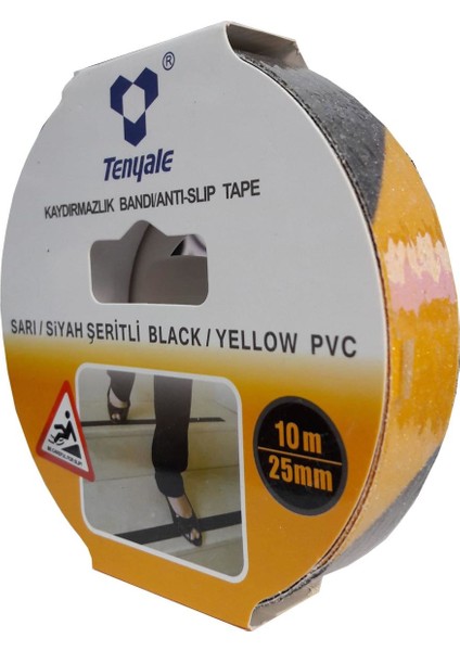 25 mm 10 Metre Sarı Siyah Kaydırmazlık Bandı