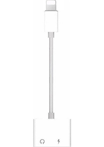 iPhone Uyumlu Lightning 2in1 Şarj + Kulaklık Dönüştürücü 3.5 mm jack Adaptör Beyaz - Model : MH-032