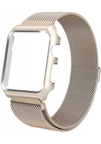 Apple Watch Uyumlu 4 44 mm Metal Kayış Milano Loop+Metal Kılıf