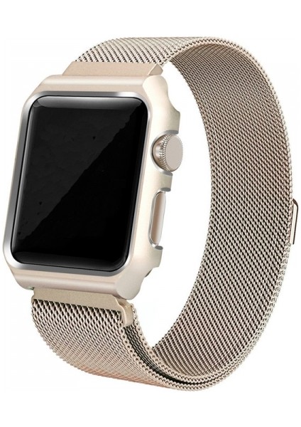 Apple Watch Uyumlu 4 44 mm Metal Kayış Milano Loop+Metal Kılıf