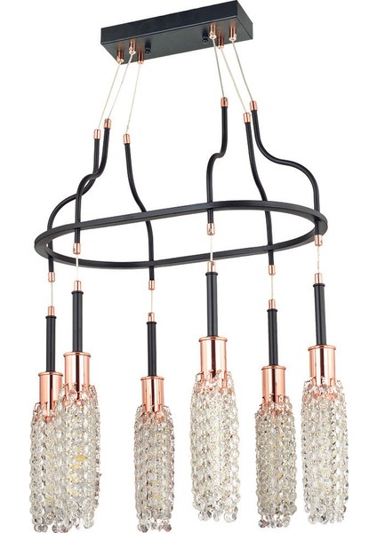 Aydınlatma Salkım-3 Metal Statık Fırın Boyalı Bakır Kaplama Detaylı Kristal Taşlı Monte Avize