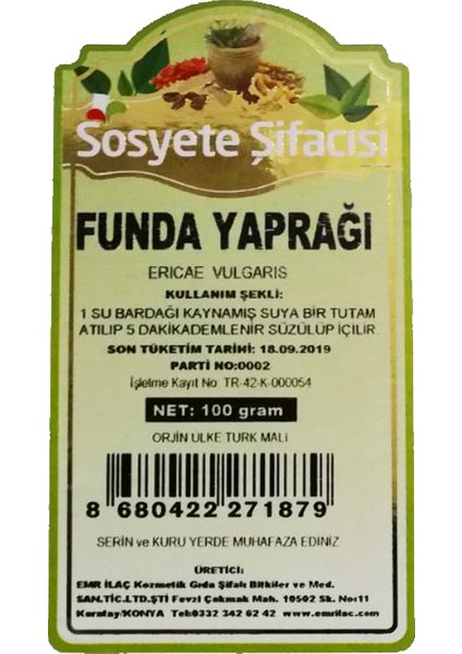 Sosyete Şifacısı Funda Yaprağı 100 gr