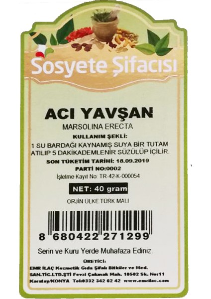 Sosyete Şifacısı Acı Yavşan Otu 40 gr