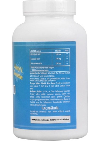 Coenzyme Q10 Alpha Lipoic Acid Lcarnitine 180 Tablet