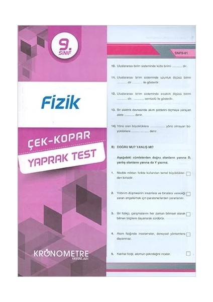 Kronometre Yayınları 9. Sınıf Fizik Yaprak Test