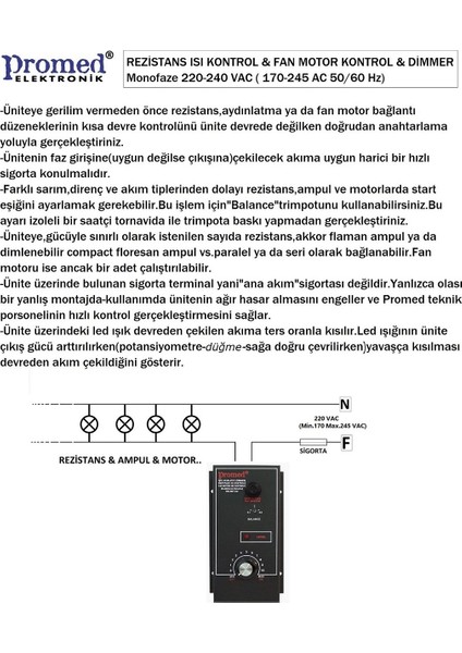 220 V.AC Pano Tipi 8000W Dimmer & Rezistans Isı kontrol & Fan motor devir kontrol.