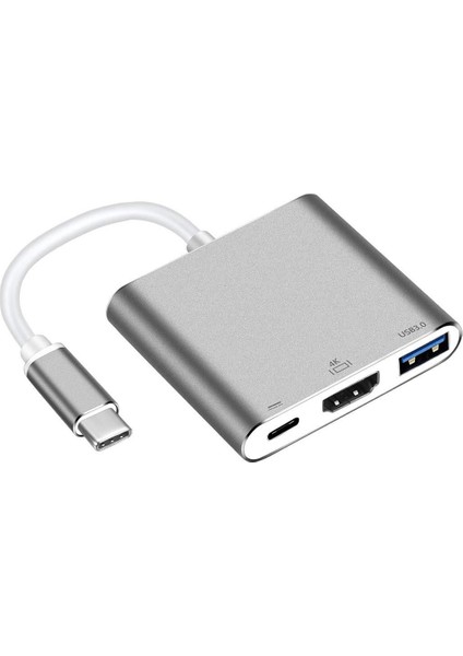 3 İn 1 Type C To Hdmı Usb 3.0 Type C 3.1 Yüksek Hızlı 10 Gpbs Hub Macbook Uyumlu 4K Ultra Hd Tv Projeksiyon Görüntü Yansıtıcı Dönüştürücü