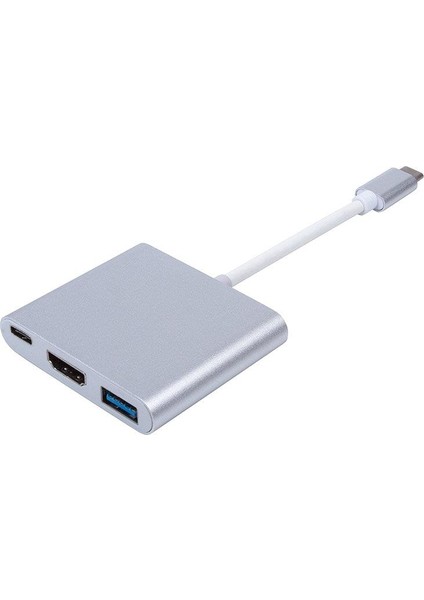 3 İn 1 Type C To Hdmı Usb 3.0 Type C 3.1 Yüksek Hızlı 10 Gpbs Hub Macbook Uyumlu 4K Ultra Hd Tv Projeksiyon Görüntü Yansıtıcı Dönüştürücü