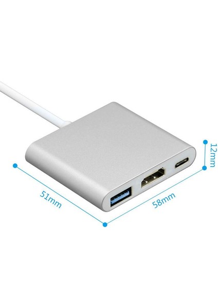 3 İn 1 Type C To Hdmı Usb 3.0 Type C 3.1 Yüksek Hızlı 10 Gpbs Hub Macbook Uyumlu 4K Ultra Hd Tv Projeksiyon Görüntü Yansıtıcı Dönüştürücü