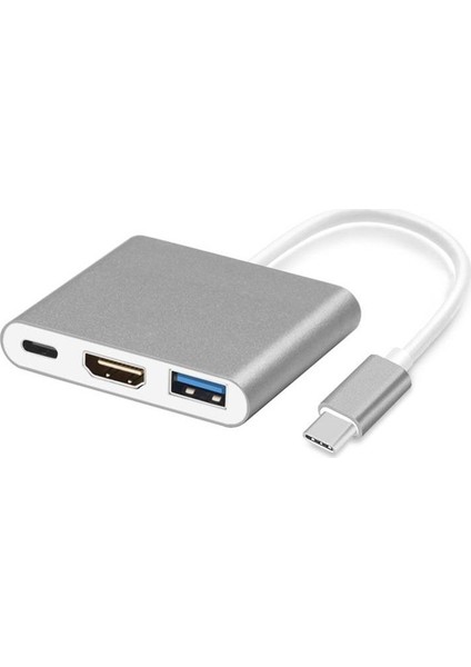 3 İn 1 Type C To Hdmı Usb 3.0 Type C 3.1 Yüksek Hızlı 10 Gpbs Hub Macbook Uyumlu 4K Ultra Hd Tv Projeksiyon Görüntü Yansıtıcı Dönüştürücü