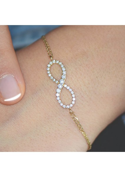 Taşlı Sonsuzluk Altın Bileklik