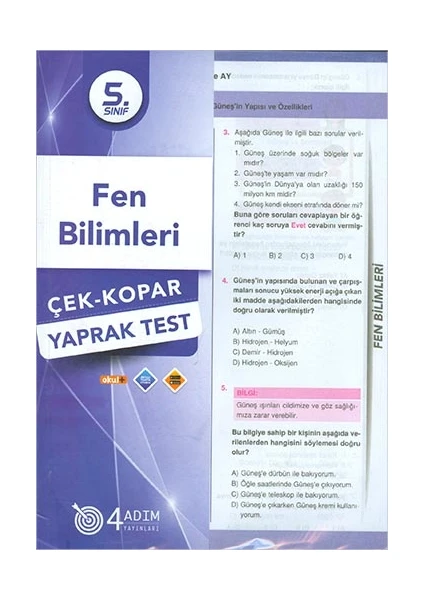 4 Adım Yayınları 4 Adım 5. Sınıf Fen Bilimleri Çek Kopar Yaprak Test