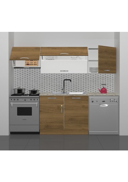Elite 220 MDF Hazır Mutfak Dolabı - Tezgah Dahil - Naturel Pera