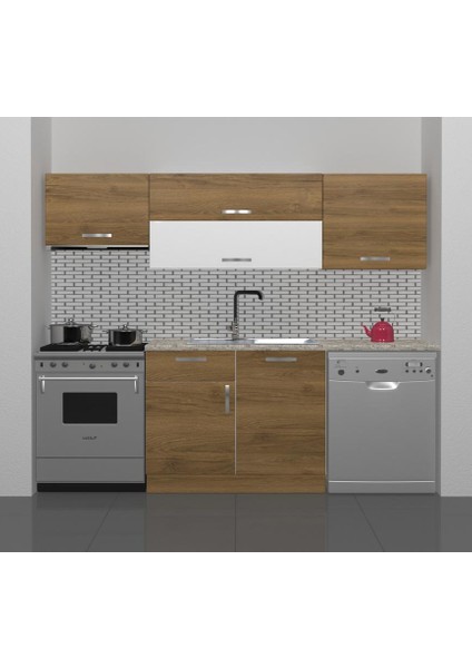 Elite 220 MDF Hazır Mutfak Dolabı - Tezgah Dahil - Naturel Pera