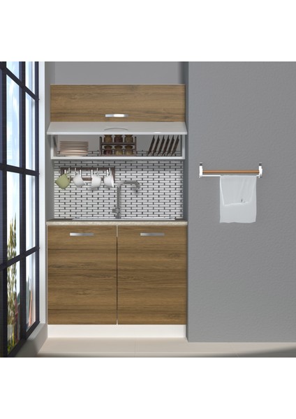 Mini 100Y MDF Hazır Mutfak Dolabı - Tezgah Dahil - Naturel Pera