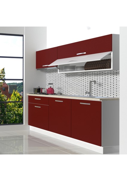 Style 160 MDF Hazır Mutfak Dolabı - Tezgah Dahil - Bordo