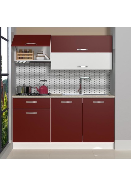 Style 160 MDF Hazır Mutfak Dolabı - Tezgah Dahil - Bordo