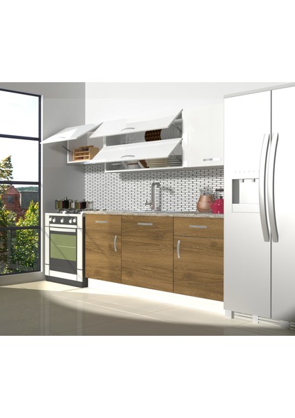 Prestij 220 MDF Hazır Mutfak Dolabı - Tezgah Dahil - Pera - Beyaz