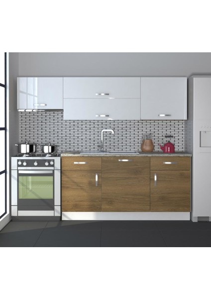 Prestij 220 MDF Hazır Mutfak Dolabı - Tezgah Dahil - Pera - Beyaz