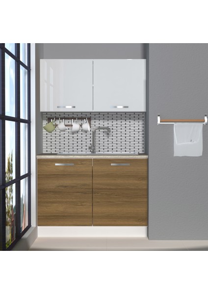 Mini 120 MDF Hazır Mutfak Dolabı - Tezgah Dahil - Pera - Beyaz