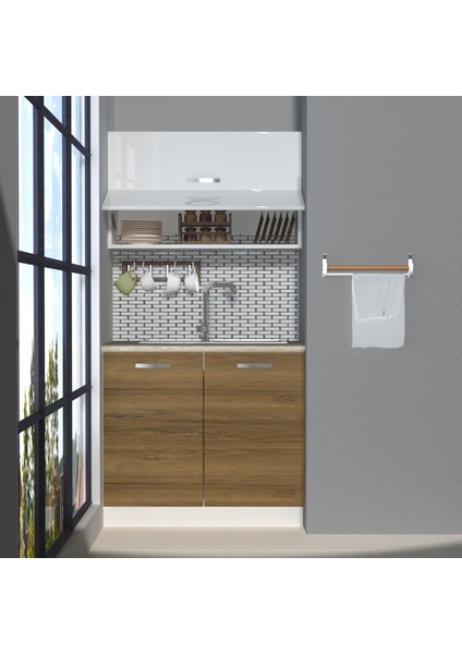 Mini 90Y MDF Hazır Mutfak Dolabı - Tezgah Dahil - Pera - Beyaz