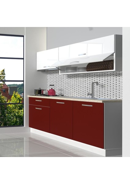 Style 160 MDF Hazır Mutfak Dolabı - Tezgah Dahil - Bordo - Beyaz