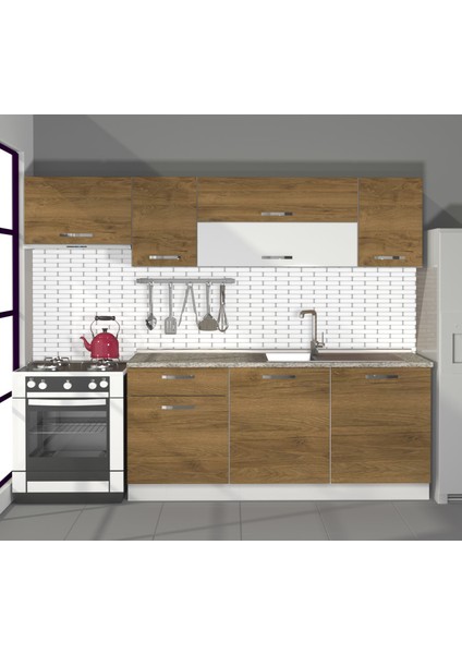Ekol 240 MDF Hazır Mutfak Dolabı - Tezgah Dahil - Naturel Pera