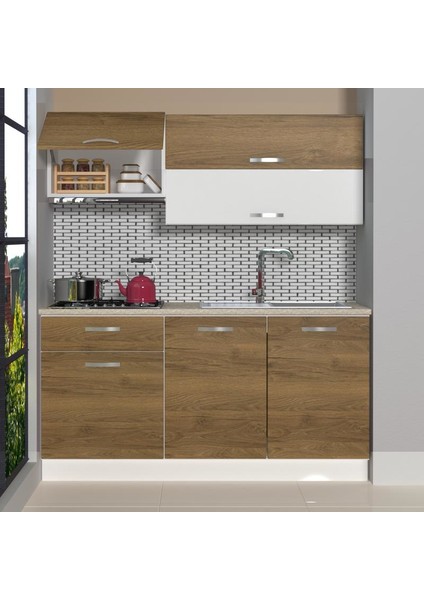 Style 160 MDF Hazır Mutfak Dolabı - Tezgah Dahil - Naturel Pera