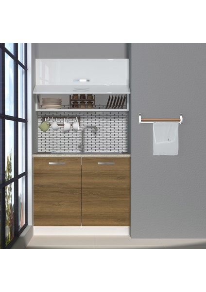 Mini 100Y MDF Hazır Mutfak Dolabı - Tezgah Dahil - Pera - Beyaz