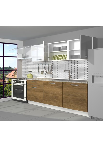 Smart 240 MDF Hazır Mutfak Dolabı - Tezgah Dahil - Pera - Beyaz