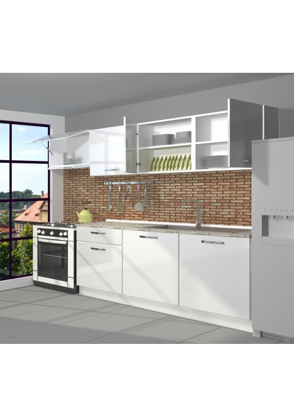 Smart 240 MDF Hazır Mutfak Dolabı - Tezgah Dahil - Parlak Beyaz