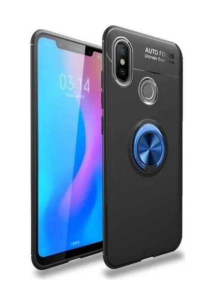 Case 4U Samsung Galaxy M20 Kılıf Autofocus Shockprof Ravel Yüzüklü Standlı Slikon Kapak Siyah Mavi