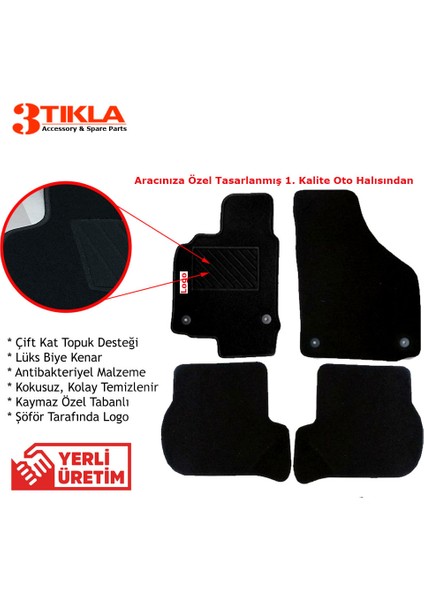 Seat Cordoba 2002-2009 Siyah Halı Paspas Seti Bej Kenar