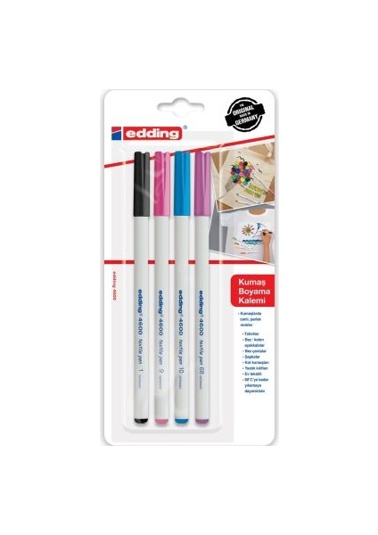4600 Kumaş Boyama Kalemi 4lü Set Eğlenceli Renkler