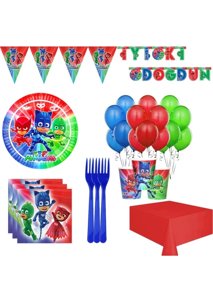 Pija Maskeliler 16 Kişilik Tabak Bardak Çatal Balon Parti Seti