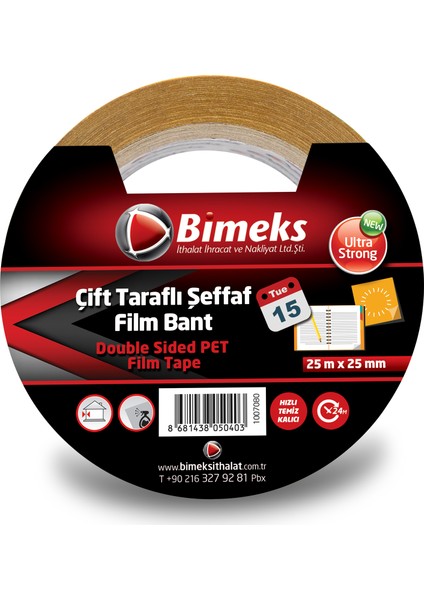 Çift Taraflı Standart Şeffaf Bant Yandan Etiketli 25M X 25Mm