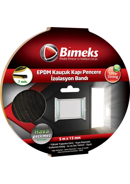 Epdm Kauçuk Kapı Pencere Bandı 7Mmx15Mmx5Mt Siyah