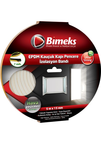 Epdm Kauçuk Kapı Pencere Bandı 7Mmx15Mmx5Mt Beyaz