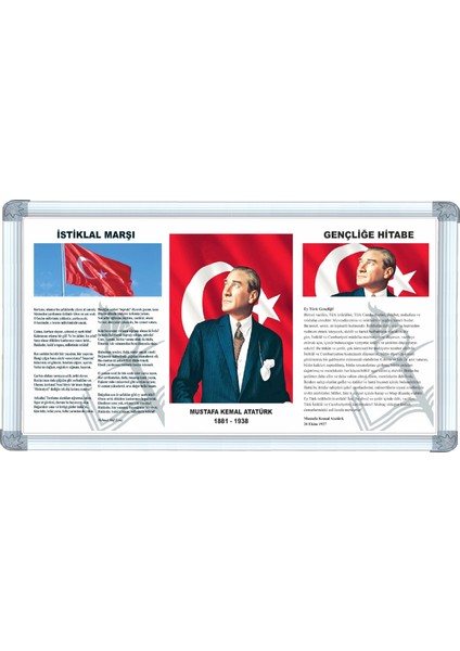 Alüminyum Çerçeve Seti 3 Adet Mustafa Kemal Atatürk Temalı 45X90 Ölçülerinde