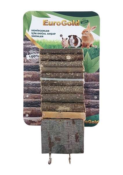 Doğal Ahşap Kemirgen Merdiveni Çift Platformlu 7x35cm