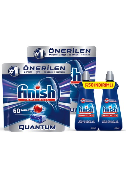 Quantum 120 Tablet Bulaşık Makinesi Deterjanı (60x2) + Parlatıcı 2x400 ml