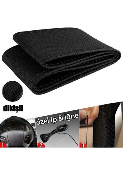 Alfa Romeo 155 Deri Direksiyon Kılıfı Sarmalı Dikmeli Siyah