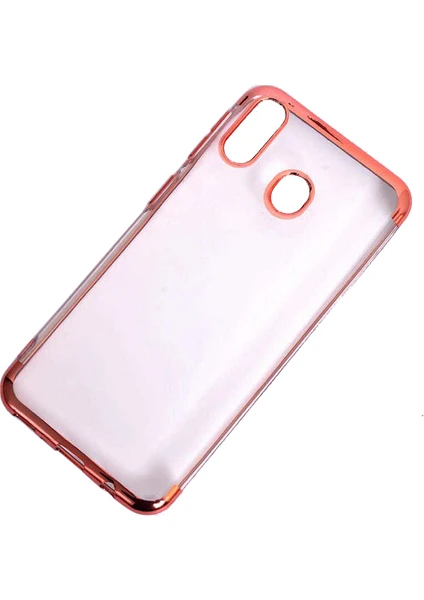 Case 4U Samsung Galaxy M20 Kılıf 4 Köşeli Renkli Lazer Silikon Arka Kapak - Glitter Rose Gold