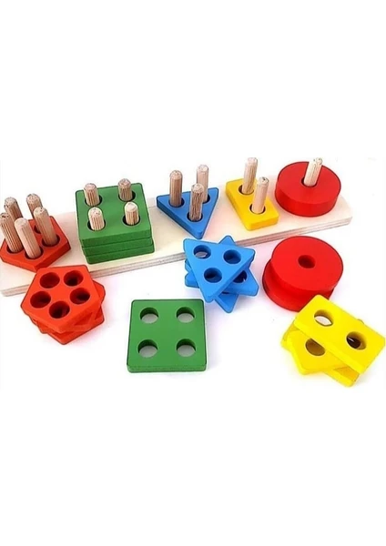 Wood Toys Ahşap Geometrik Şekiller 5'li Vidalama Bultak