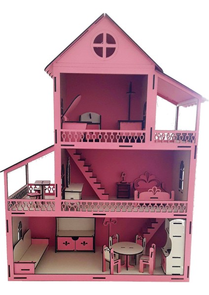 Ahşap Toys Mini Mobilya Setli Ahşap Bebek Evi