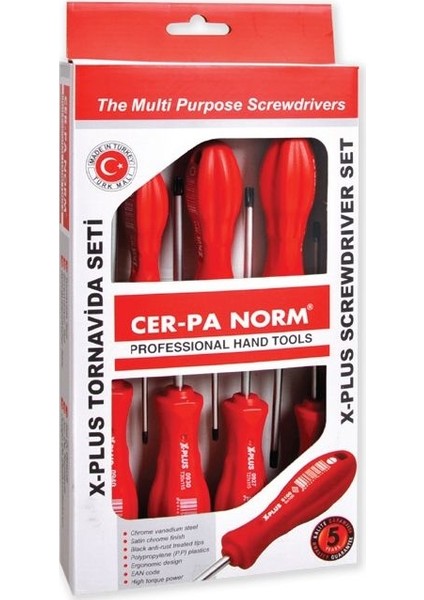 Cer-pa X-Plus Yıldız-Düz Tornavida Takımı 5 Pcs.