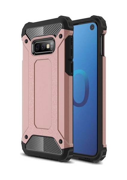 Galaxy S10e Kılıf Military Armor Çift Katmanlı Crash Silikon Kılıf Rose Gold