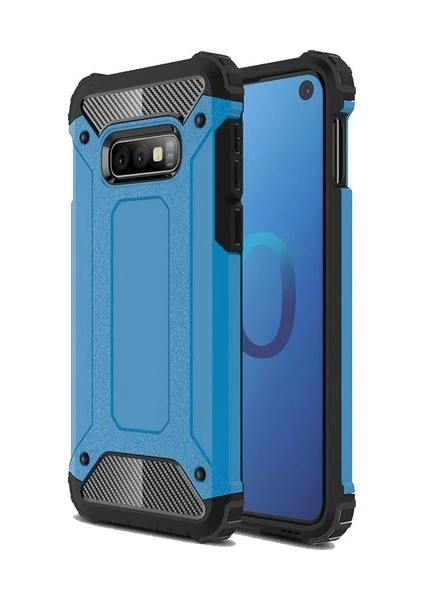 Case 4U Samsung Galaxy S10e Kılıf Çift Katmanlı Zırh Koruma Tank Crash Arka Kapak Mavi