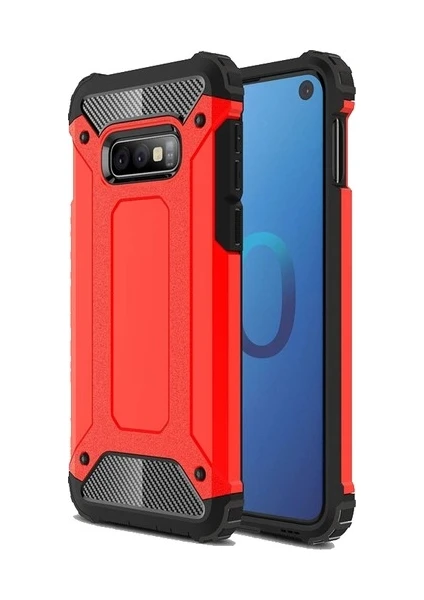 Case 4U Samsung Galaxy S10e Kılıf Military Armor Çift Katmanlı Crash Silikon Kılıf Kırmızı