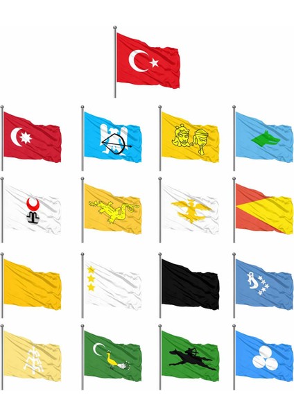 Eski Türk Devletleri 17'li Gönder Bayrağı Seti 50x75cm - Gönder Bayrak Markalı